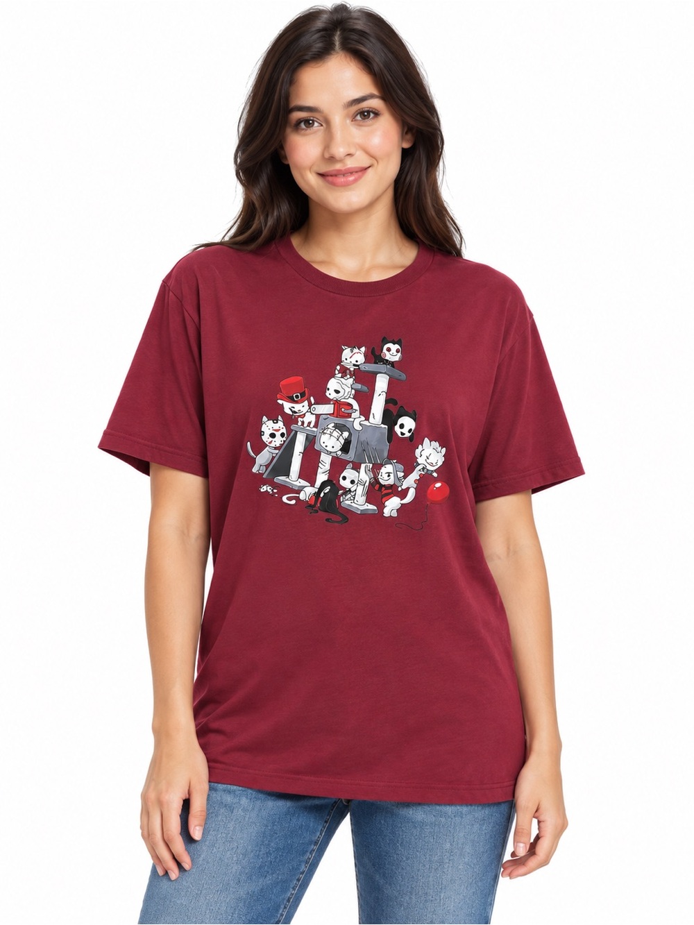 George Maroon Cat Tower Graphic Tee